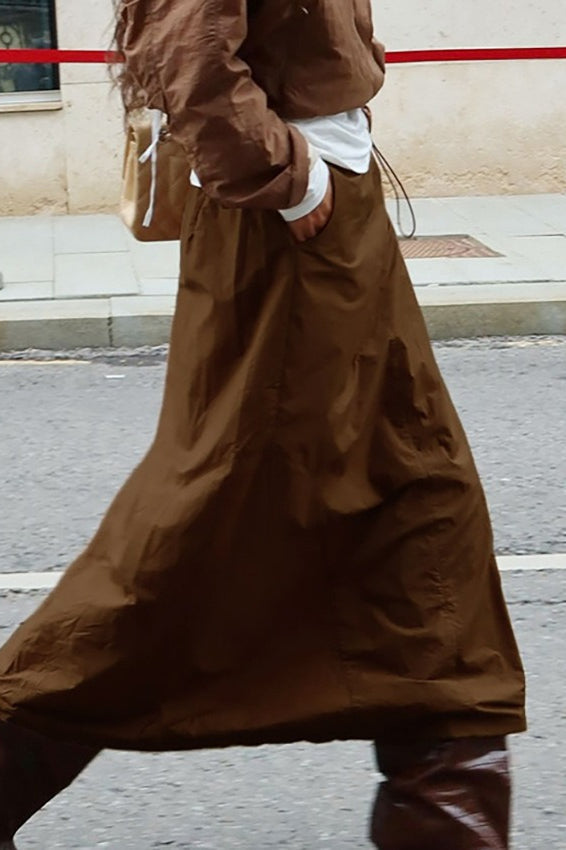 Brown Drawstring Cargo Skirt