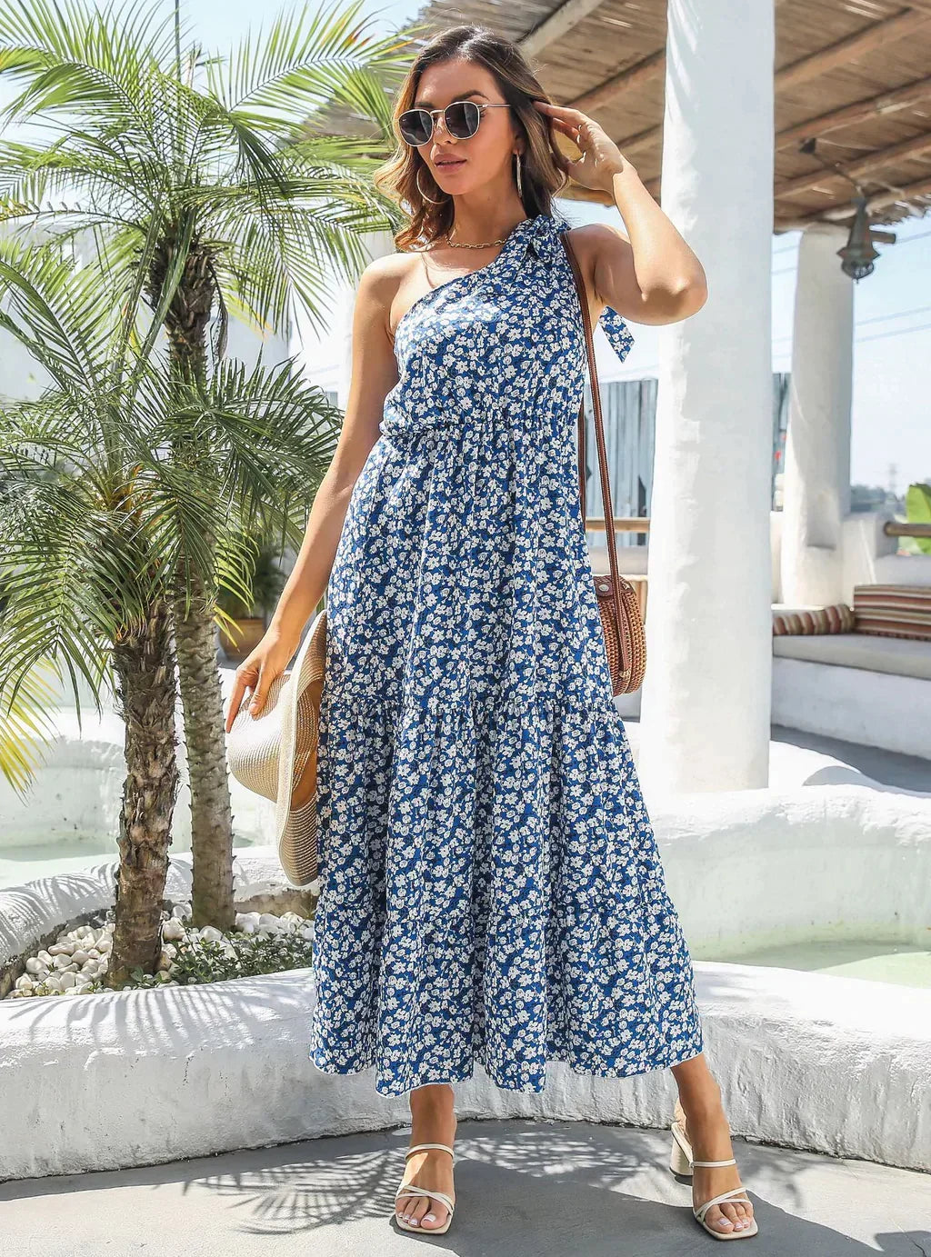 One-Shoulder Flowered Ruffled For Gown Holidays L / Green Dresses