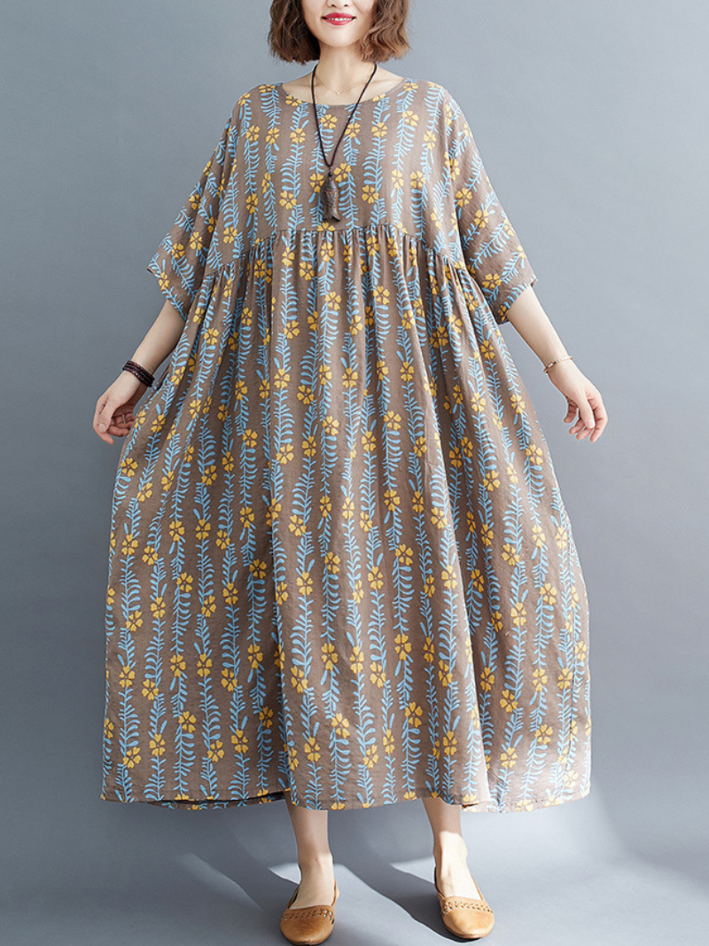 Round Neck Ditsy Floral Smock Empire Waist Maxi Dress 2
