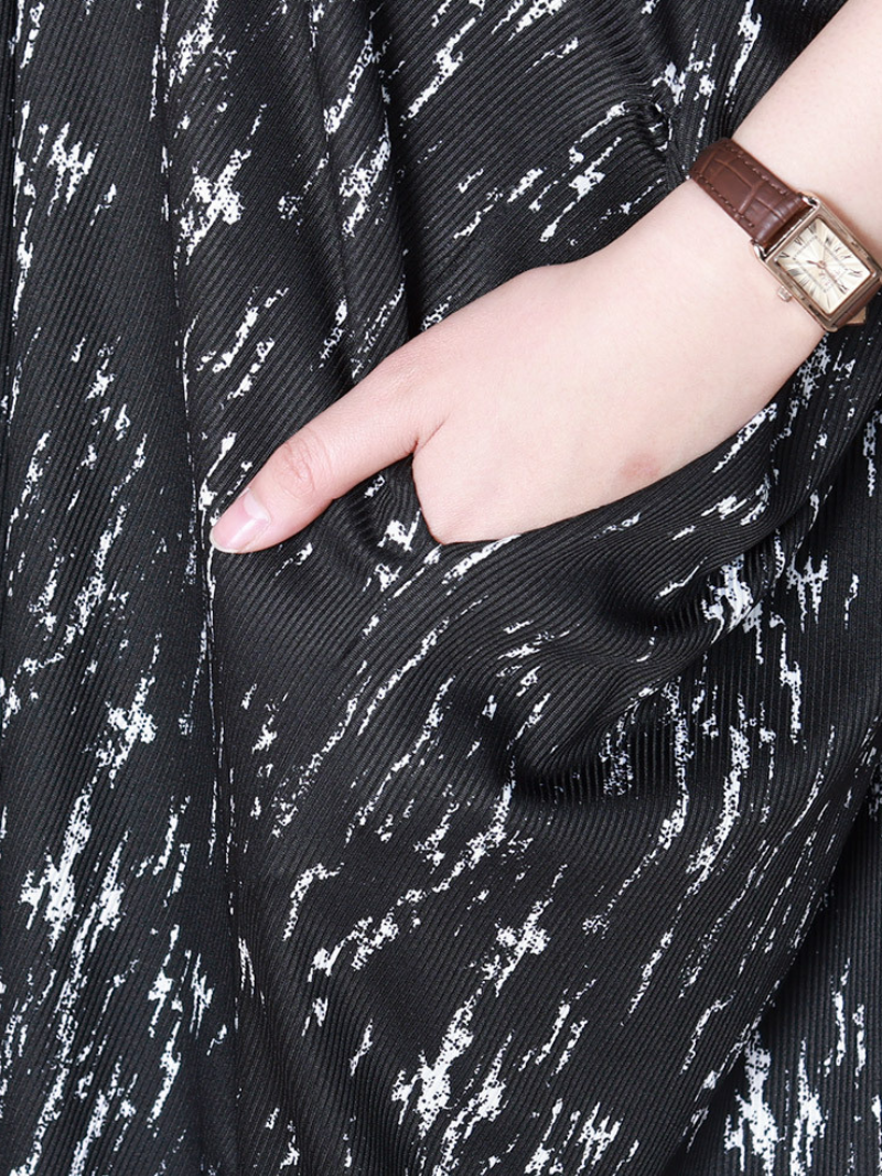 Round Neck Batwing Sleeve Zebra Print Loose High-Low Midi Dress