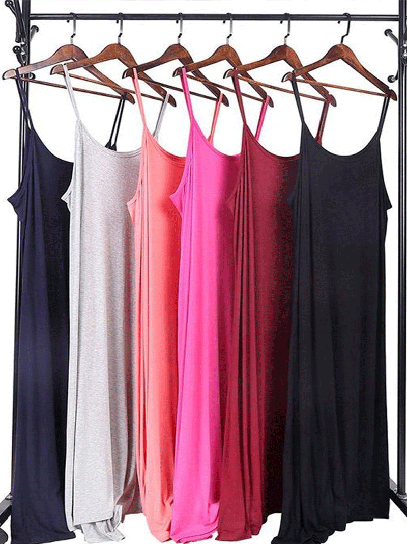 Scoop Neck Spaghetti Strap Modal Slip A-Line Midi Dress