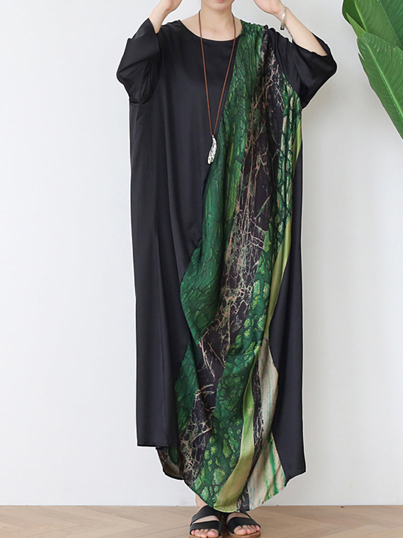 Round Neck Batwing Sleeve Abstract Print Shift Maxi Dress 9