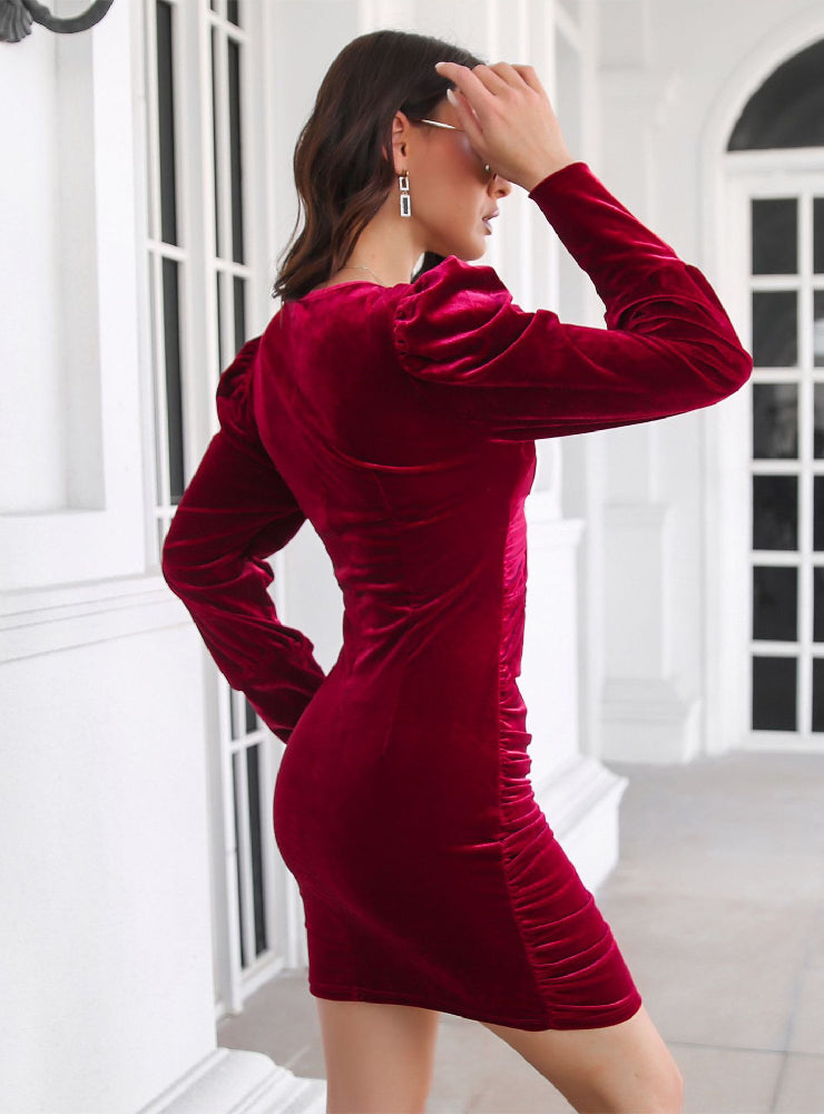Elegant Polka Dot Dress With Long Sleeves S / Khaki Dresses