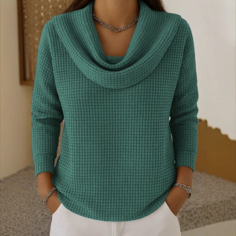 Cowl Neck Waffle Knit Long Sleeve Sweater 3