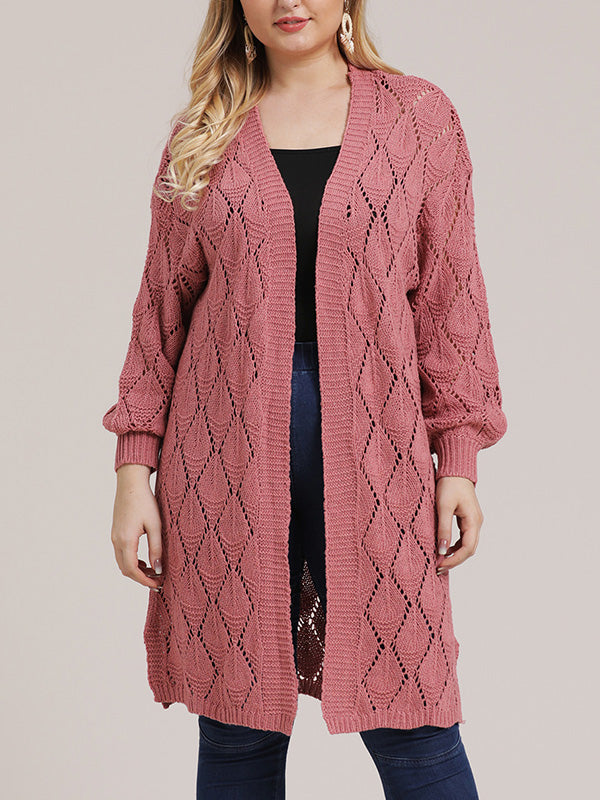 Open Front Pointelle Knit Long Sleeve Longline Cardigan