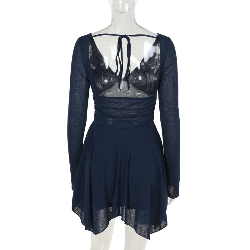 Cosmic Elegance V Neck Dress Blue