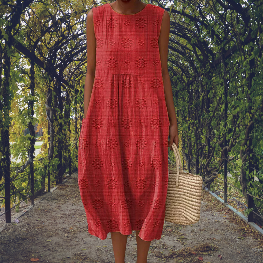 Round Neck Textured Dot Sleeveless Loose A-Line Midi Dress 5