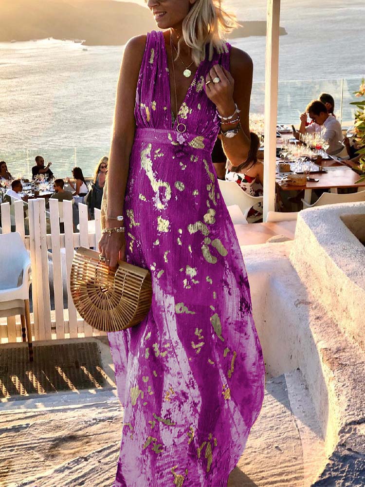 Women Deep V-Neck Maxi Party Dress