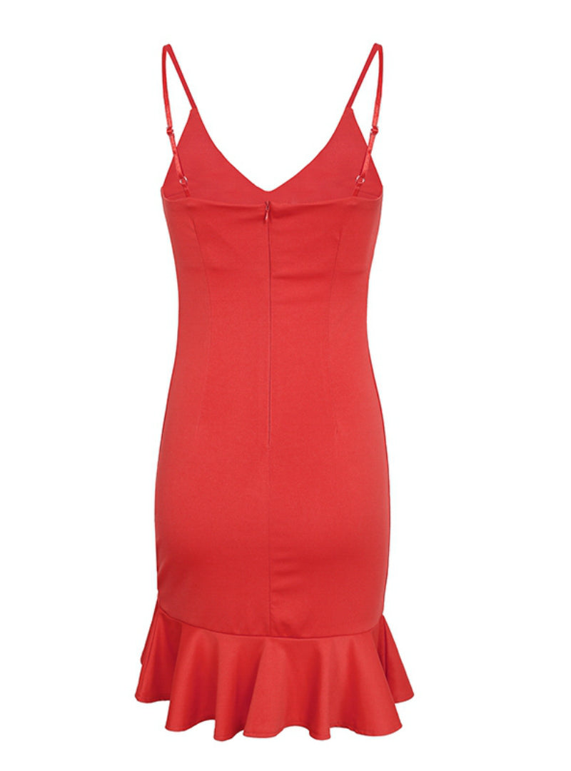 V Neck Ruffle Strap Mini Dress For Women M / Yellow Dresses
