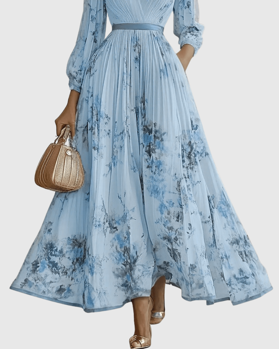 V-Neck Floral Print Sleeveless Pleated A-Line Maxi Dress