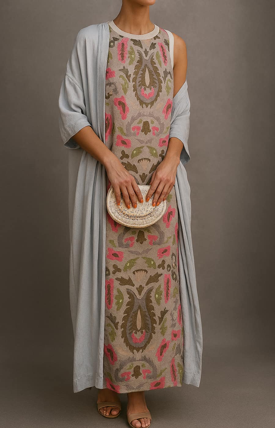 Round Neck Sleeveless Paisley Floral Print Straight Maxi Dress 3