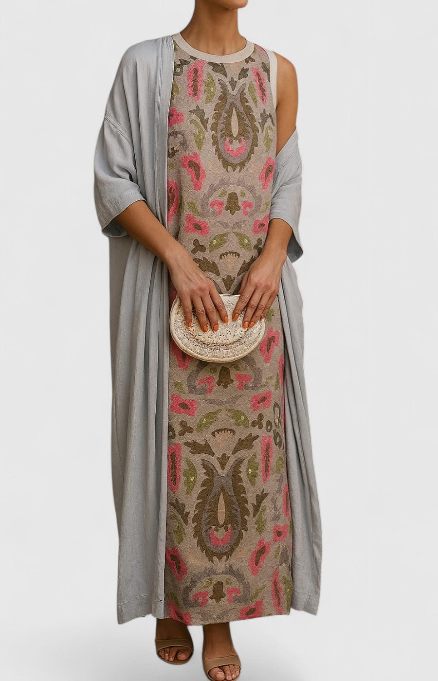 Round Neck Floral Print Sleeveless Straight Maxi Dress