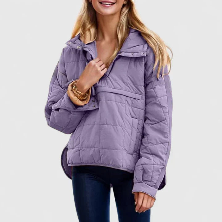 Stand Collar Quilted Half-Placket Pocket Pullover Jacket