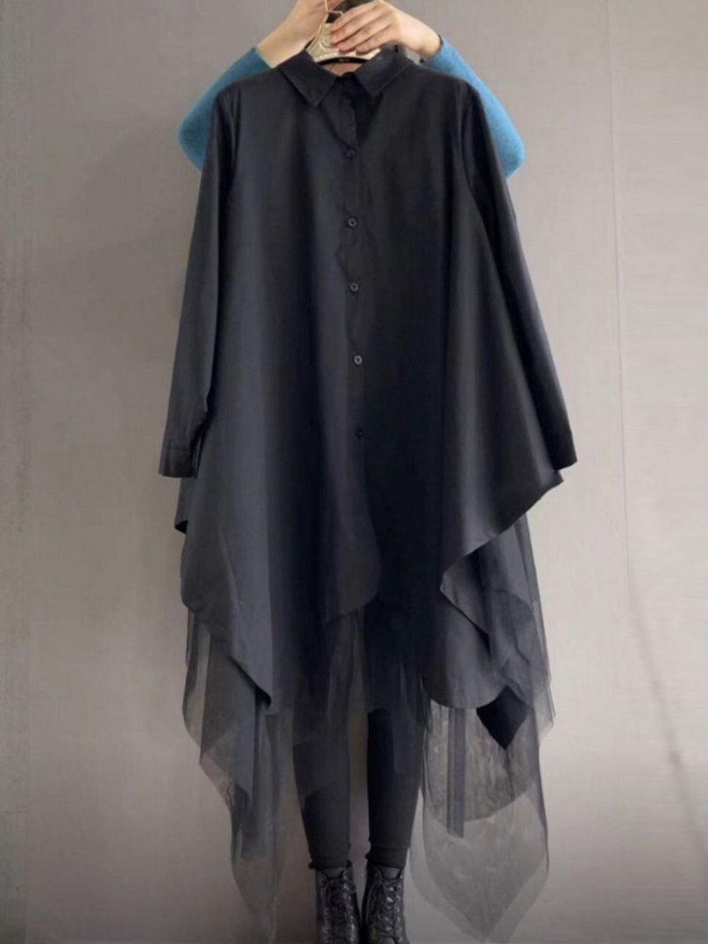 Collared Button Up Long Sleeve High Low Oversized Shirt Dress 5