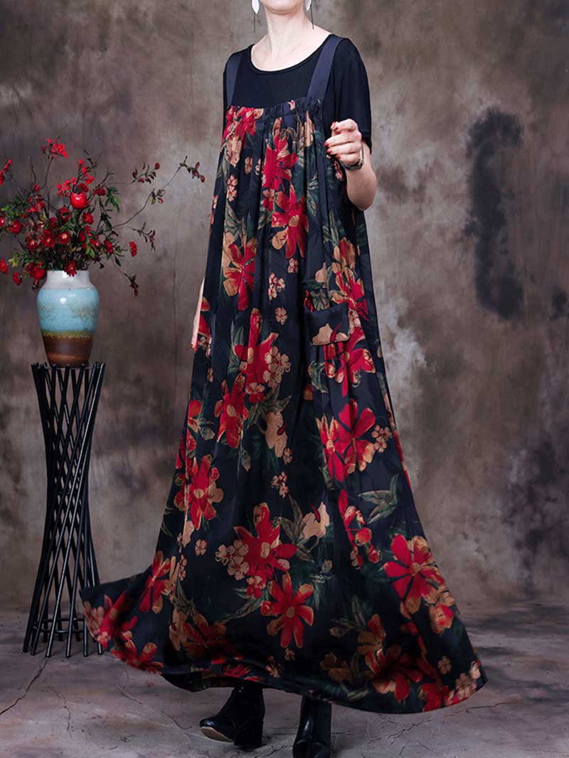Always Glowing Printed Pleated Pocket Maxi Salopette Dress