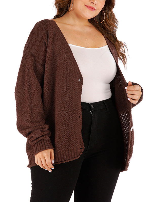 Brown V-Neck Button Front Long Sleeve Knit Cardigan Sweater 4