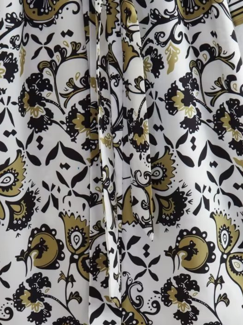 Multi Color Damask Floral Bordered Print Belted Long Kimono 4