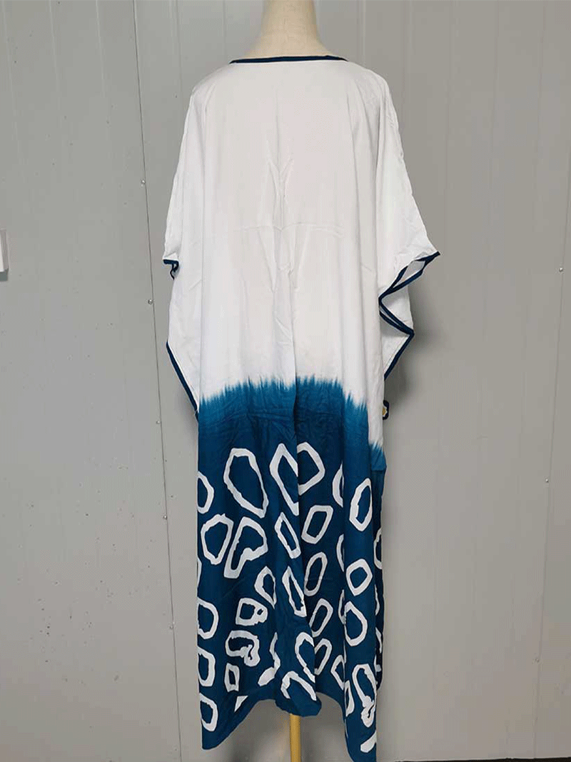 White Tie Dye Geometric Print Open Front Long Kimono 2