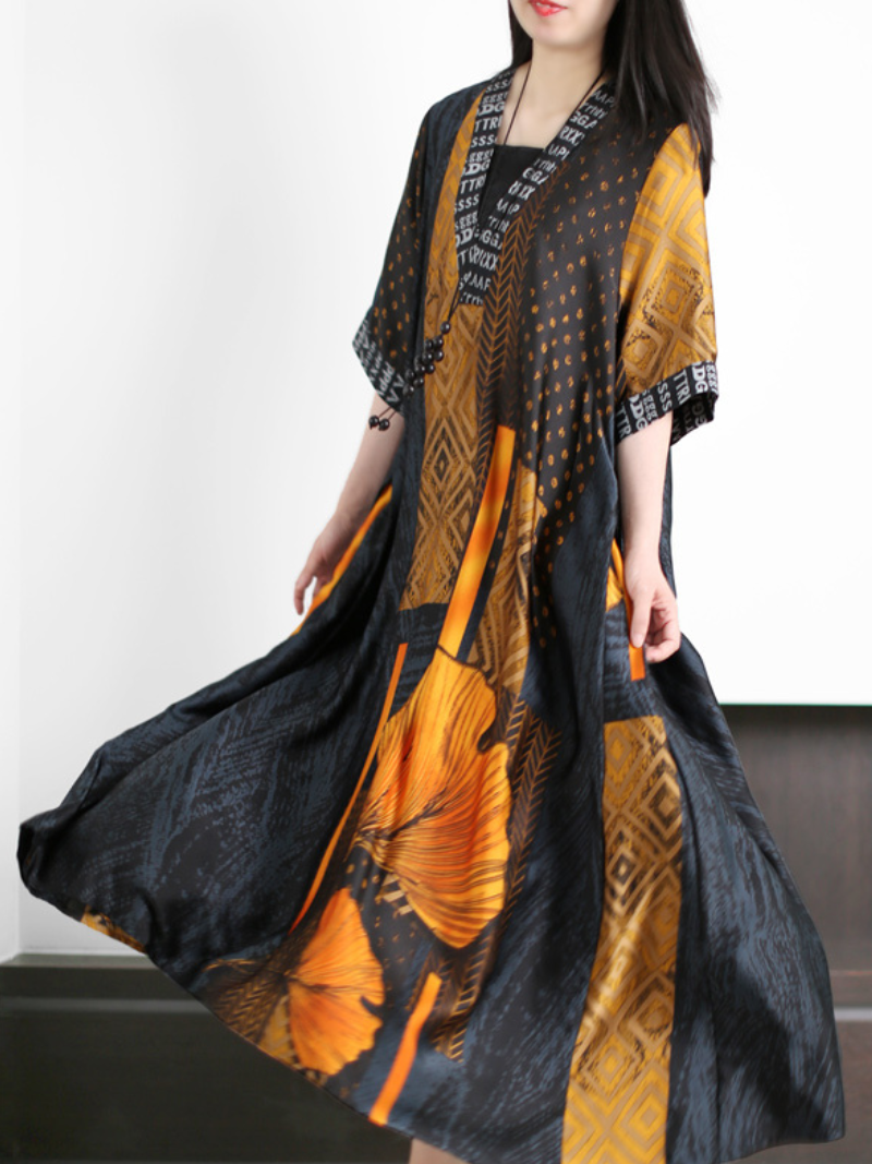 Abstract Print Sleeveless Maxi Dress Open Cardigan Set 4