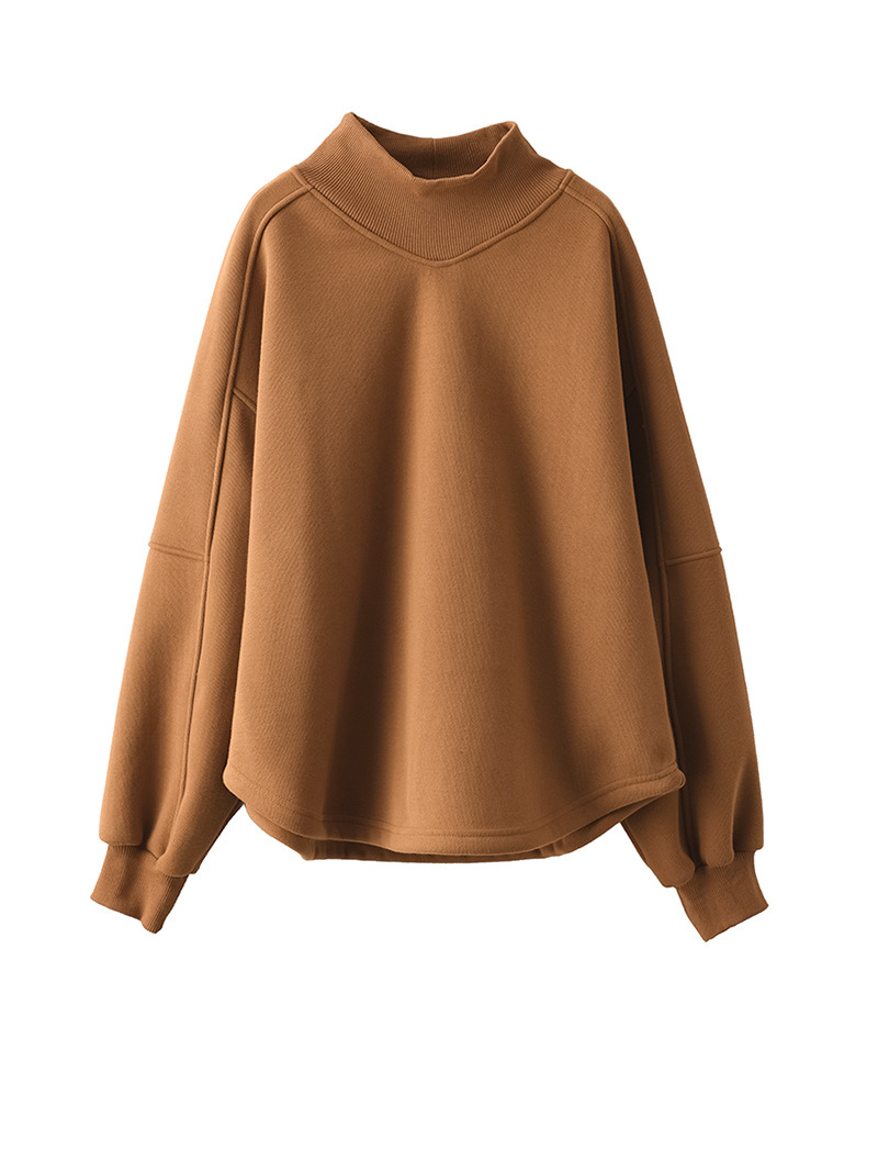 Mock Neck Long Sleeve Fleece Loose Pullover Sweatshirt 5