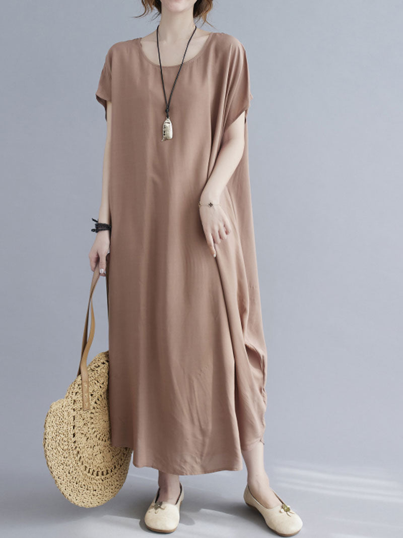 Round Neck Short Sleeve Loose Cocoon Maxi Dress 30