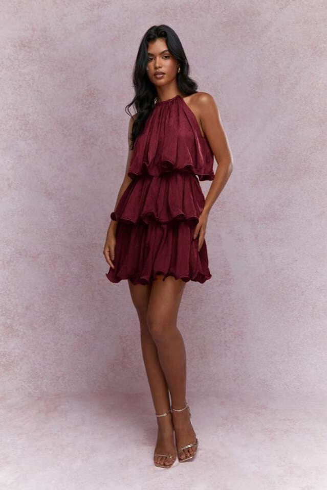 Halter Neck Tiered Ruffle Mini Dress 10