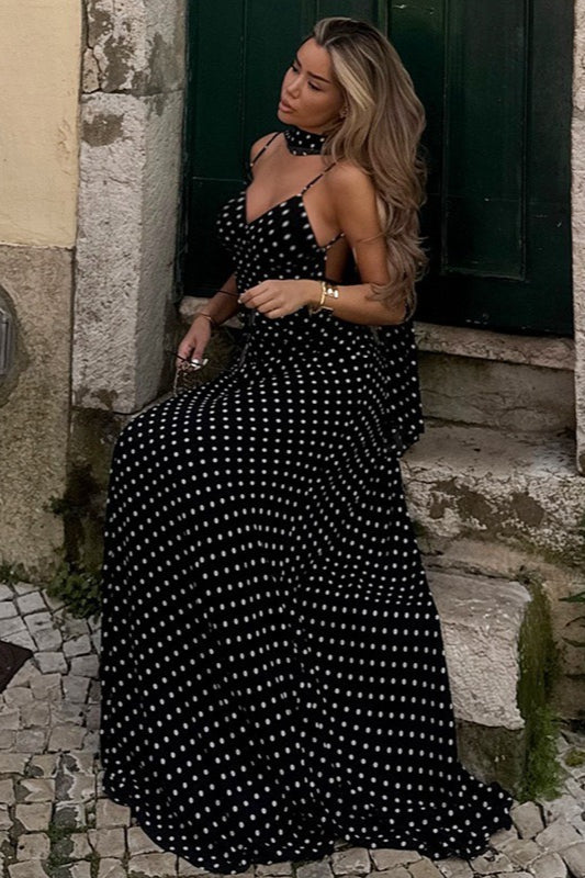 Polka Dot Backless Slim Fit Slip Dress