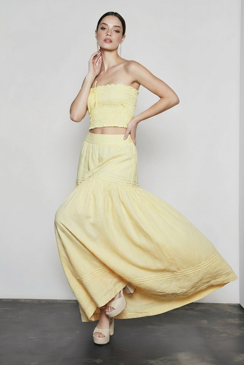 Strapless smocked ruched a line vacation set