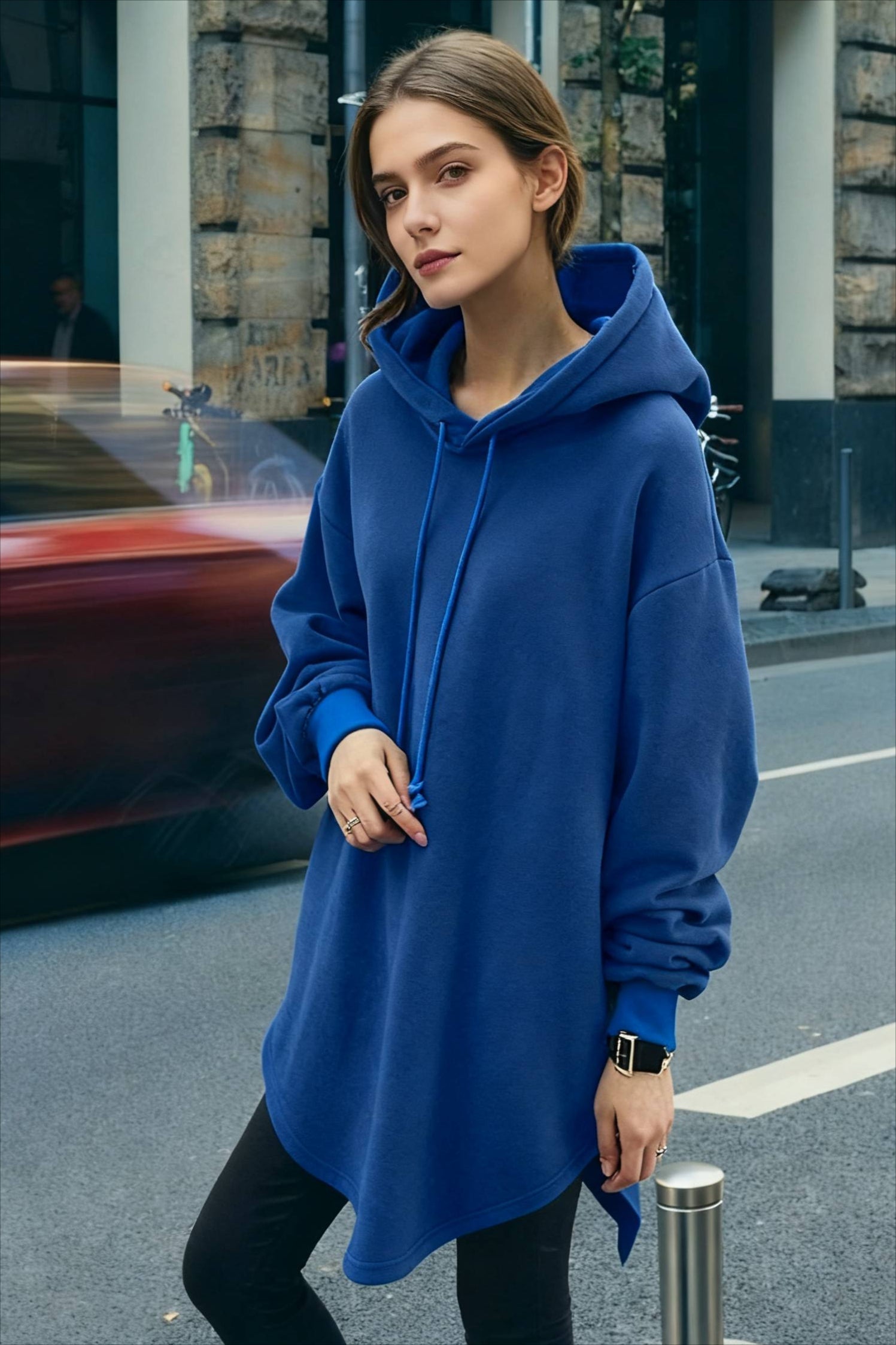 Pullover Loose Hoodie Casual Drawstring Oversized Women's Long Solid Sweatshirt Autumn Arm Streetwear