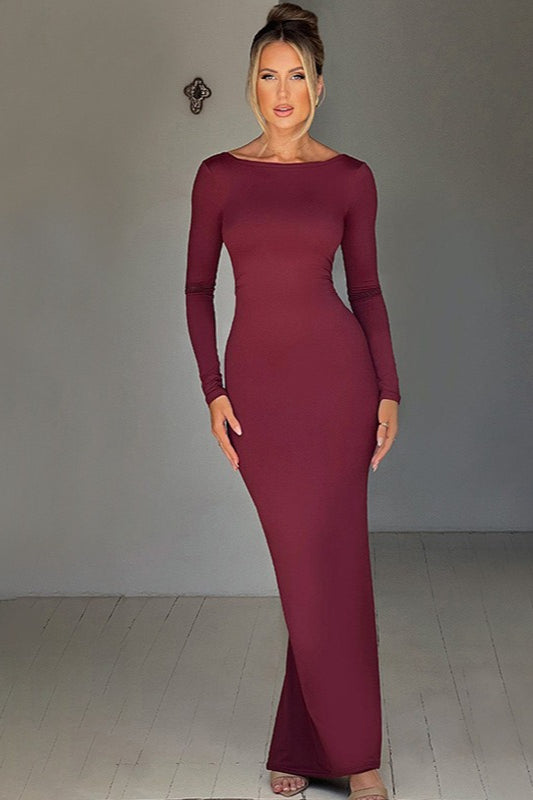 Long Sleeve Backless Bodycon With Side Slit Dress 6