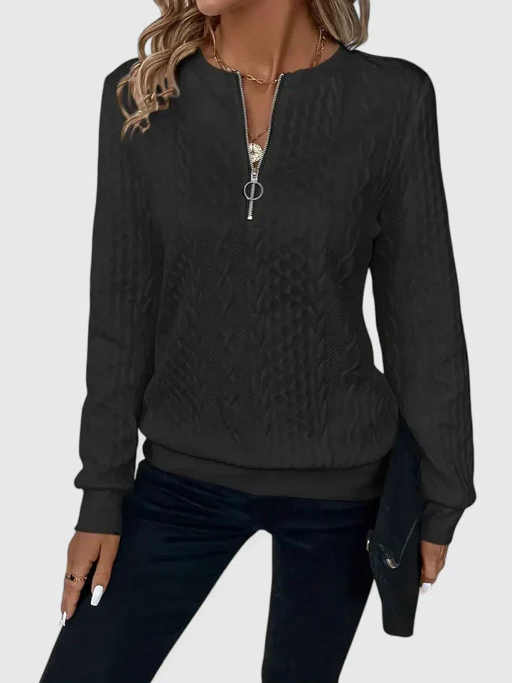 Quarter Zip Cable Knit Textured Long Sleeve Sweater