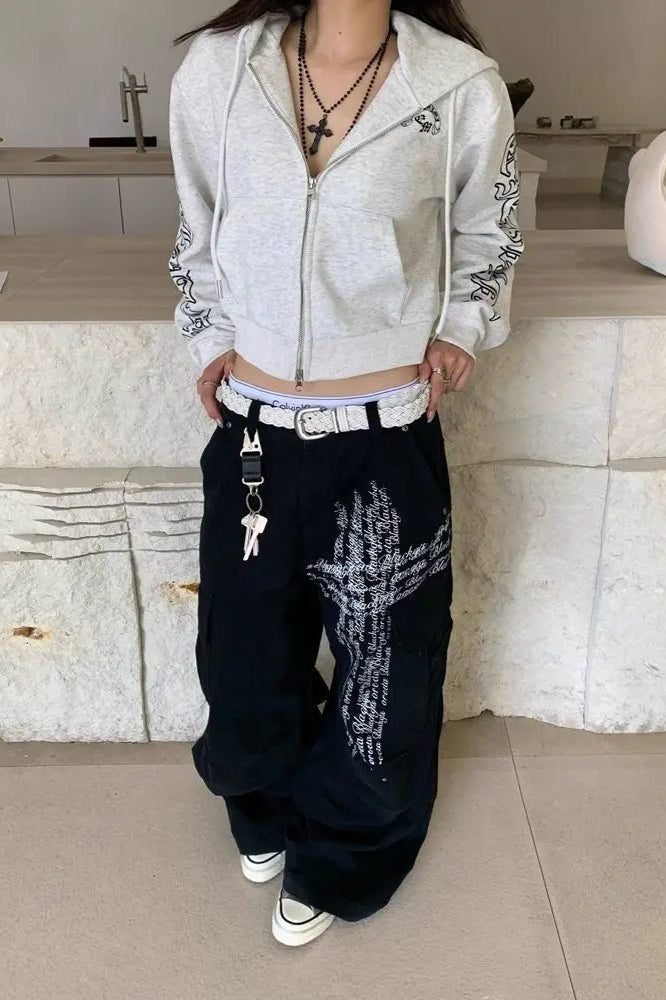 Letter Print WideLeg Baggy Jeans