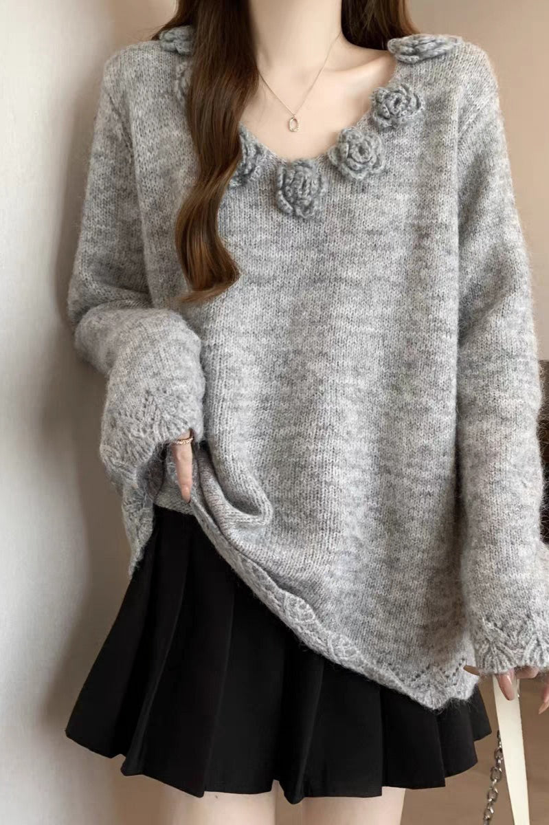 VNeck Vintage Floral Sweater