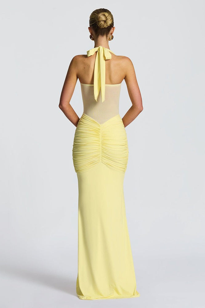 Mesh Paneled Fishtail Sash Bodycon Party Dress