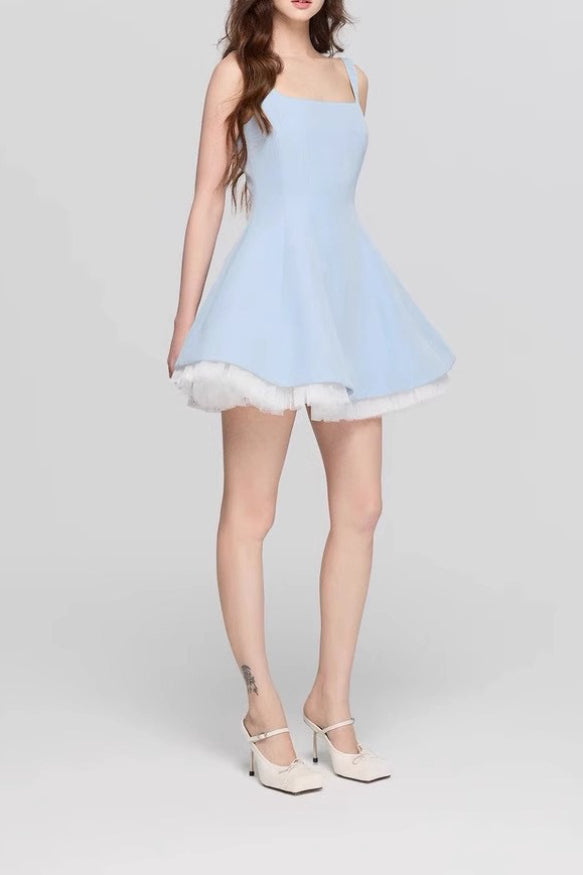 Square Neck Mesh Panel Mini Dress 8