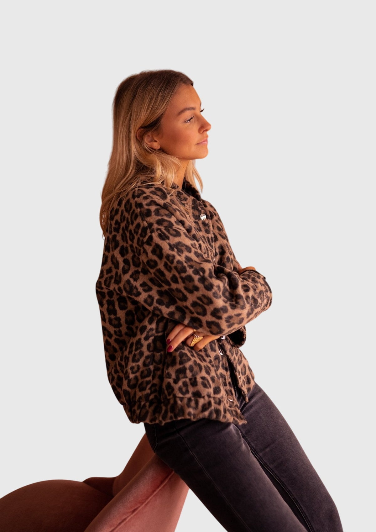 Leopard Collared Button Front Long Sleeve Leopard Print Jacket