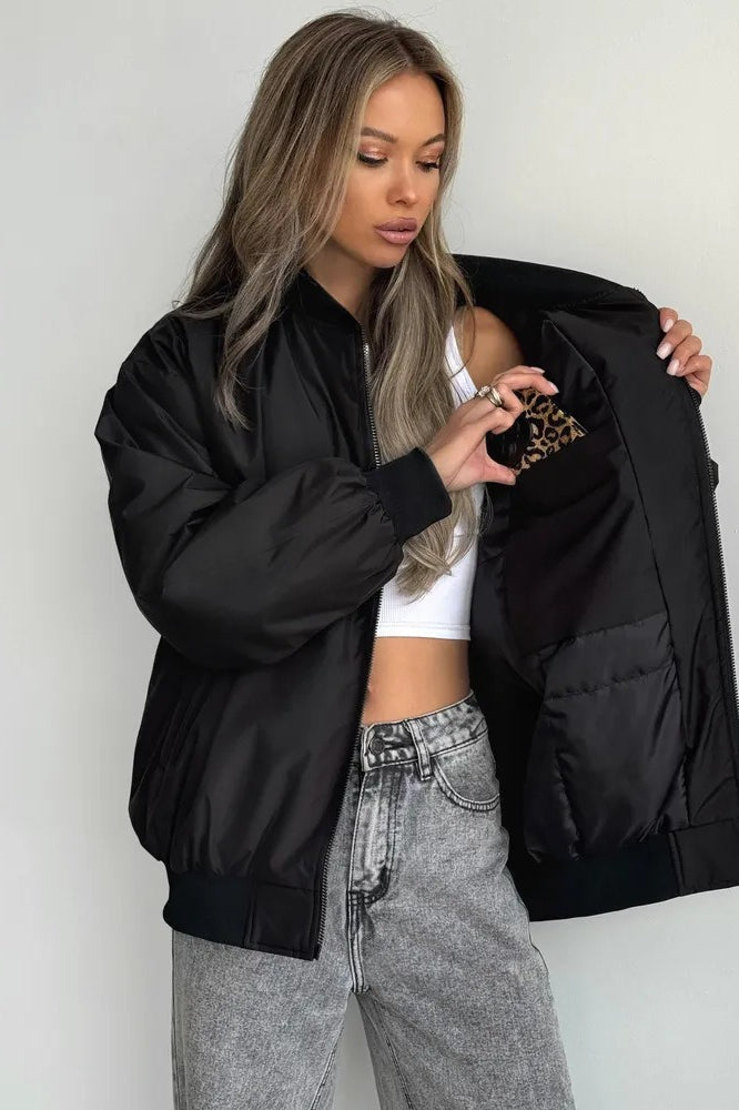 Loose Zip-up Bomber Cotton Jacket