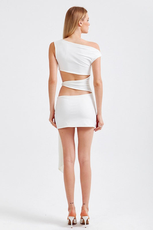 Asymmetric Neck Cutout Tie Front Fitted Bodycon Mini Dress 8