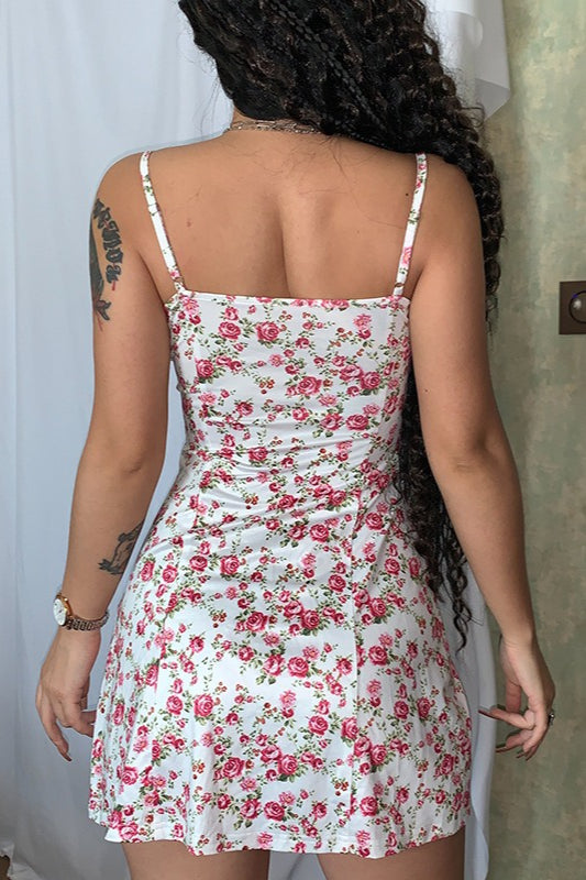 Spaghetti Strap Sweetheart Bustier Ditsy Floral Print Bodycon Mini Dress 12