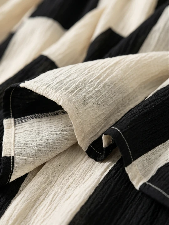 White Black Round Neck Checkerboard Stripe Sleeveless Flowy Maxi Dress 5