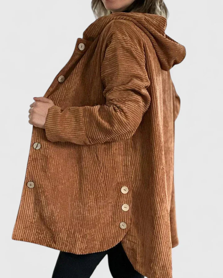 Hooded Corduroy Button Front Pocket Jacket 2