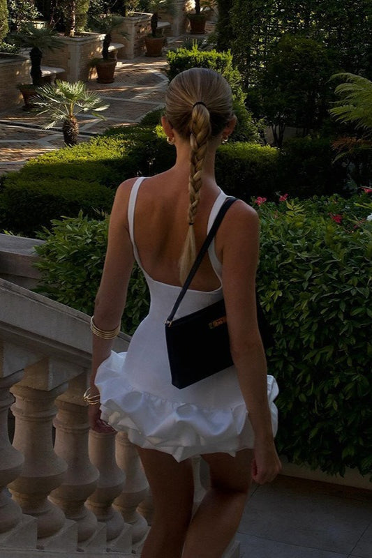 White Backless Ruching Hem Sleeveless Dress 5