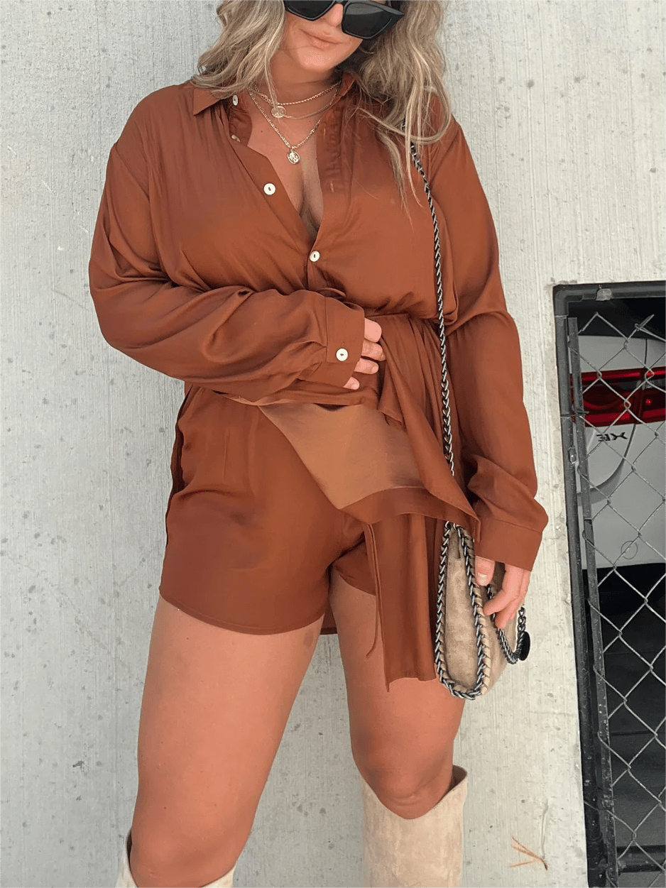 Versatile solid color long sleeve shirt suit