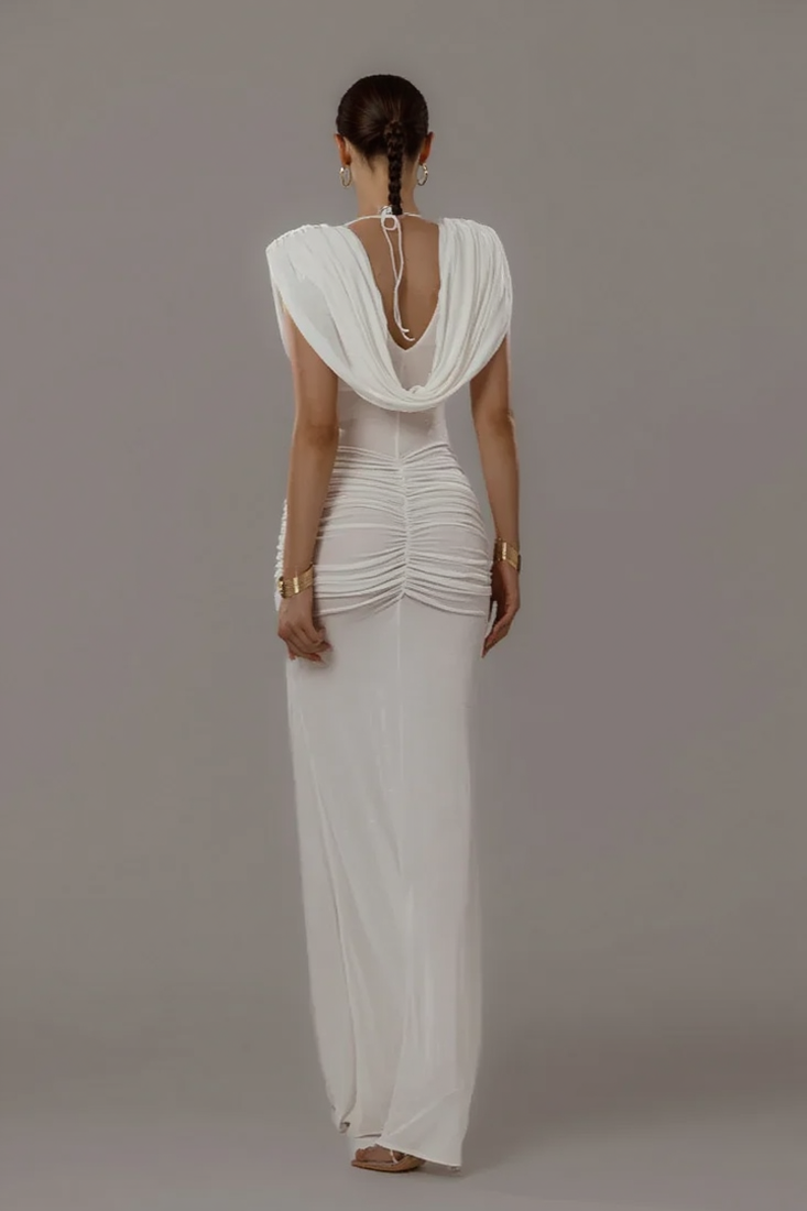 Solid Cowl Neck Ruched Waist Cinch Party Dress