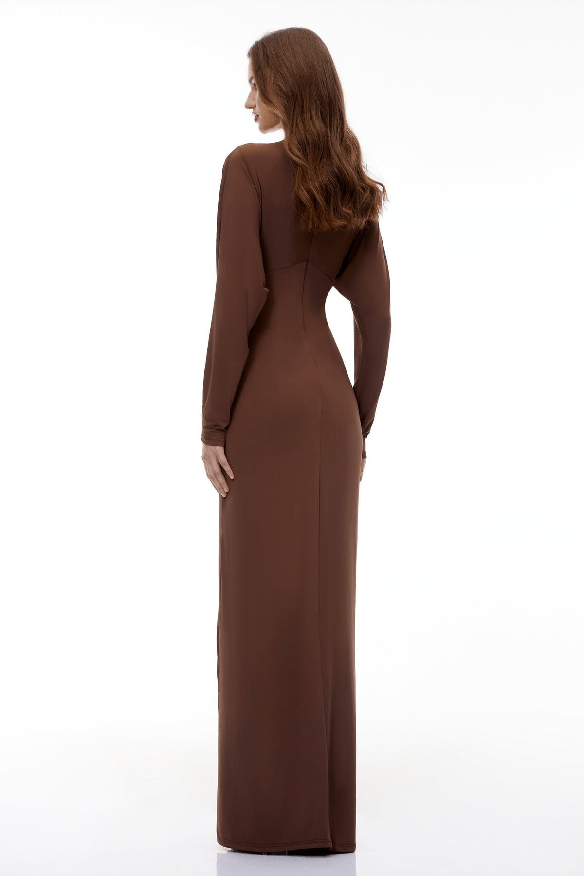 Elegant Fitted Simple Mock Neck Long Sleeve Party Dress