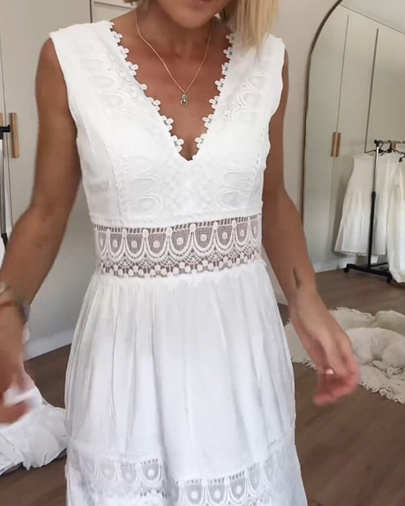Sol Premium V Neck Lace Tank Top Dress Wardrobe Essential