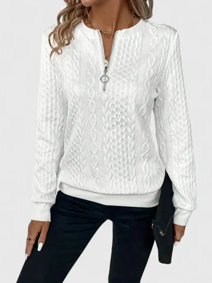 Quarter Zip Cable Knit Textured Long Sleeve Sweater