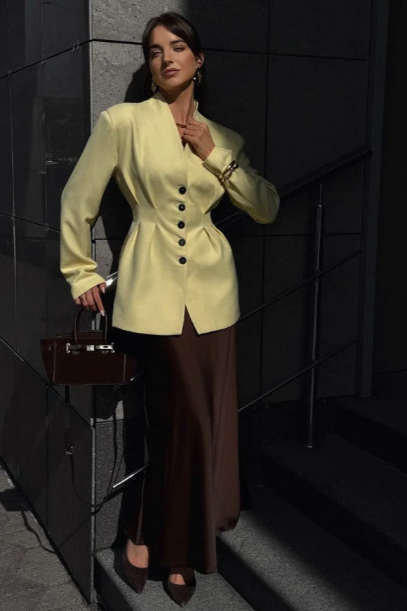 SingleBreasted VNeck Waist Defined Blazer