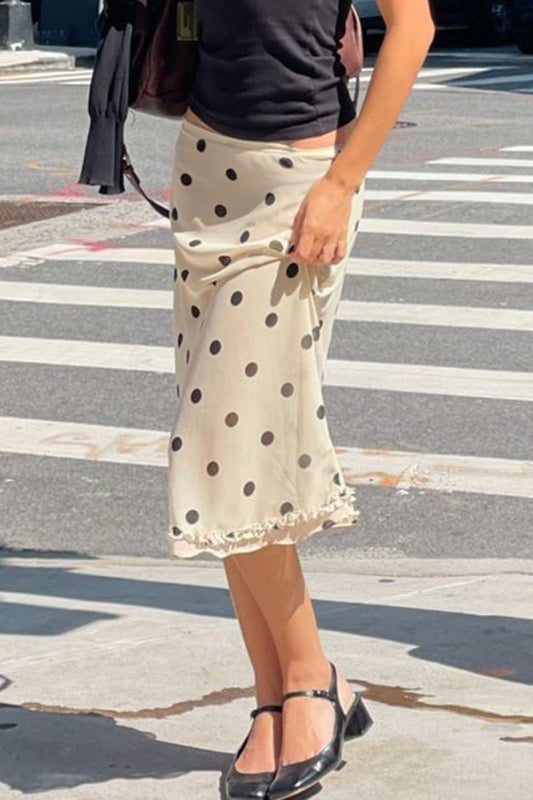 Ruffled Polka Dot ALine Midi Skirt