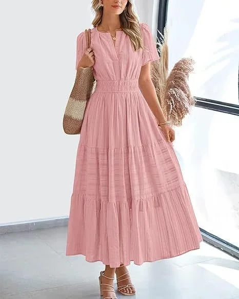 v-neck pleated puff sleeve dress black